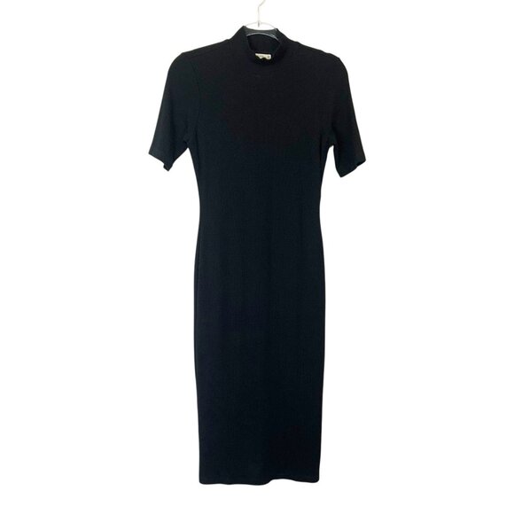 Marine Layer Mock Neck Midi Dress Women’s Size Medium Black Ribbed Knit - Picture 1 of 11